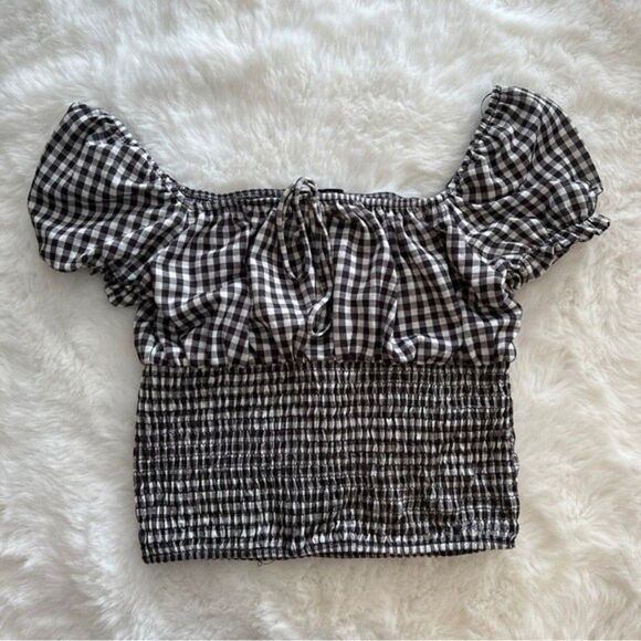 Bershka Gingham Cropped Top Black - Picture 5 of 15